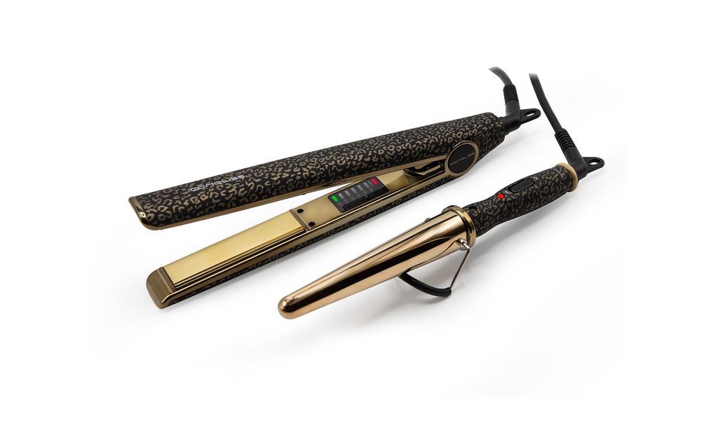 PLANCHA C1 DIGITAL GOLD LEOPARD + TENACILLA GLAMOUR WAND MINI KIT CORIOLISS